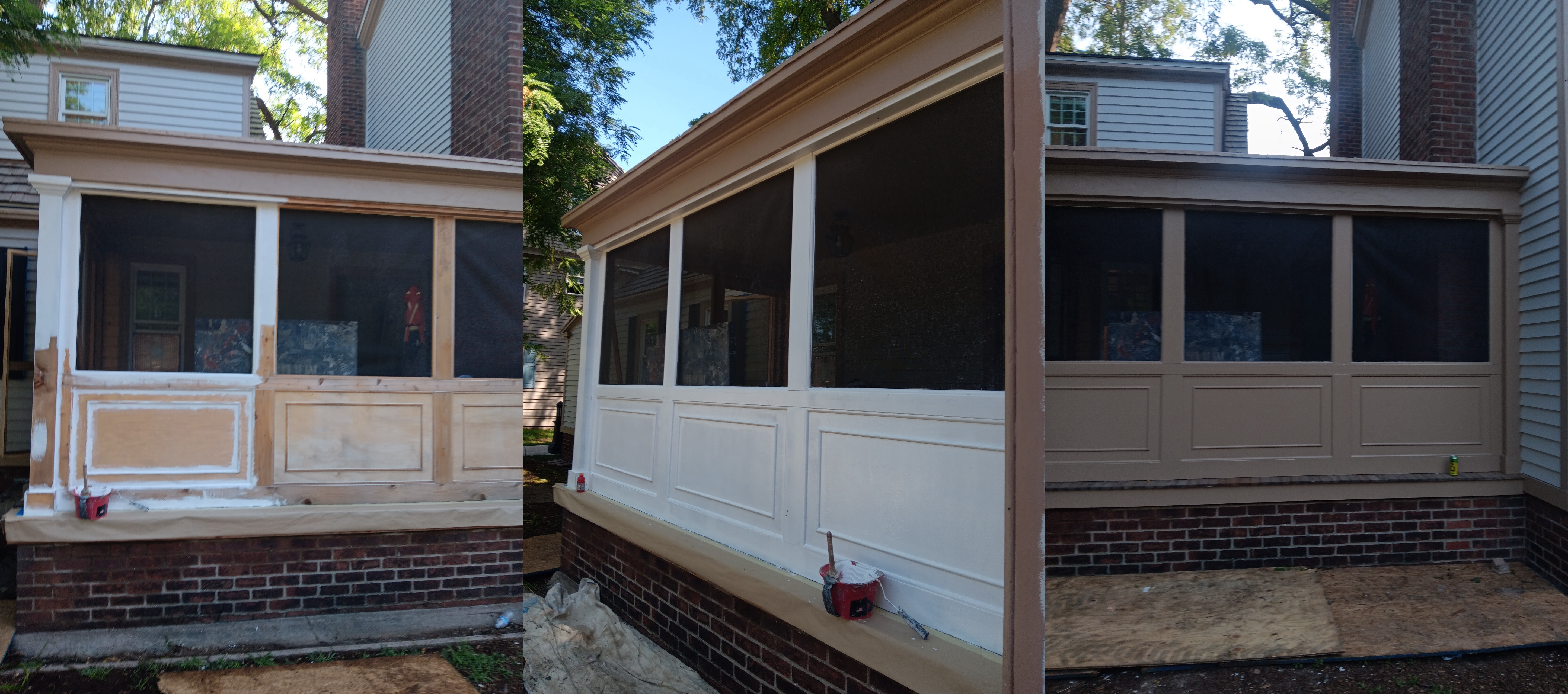 Sunroom Exterior - Sanded all new surfaces, primed the walls to prevent premature paint chipping, painted with high-quality exterior paint.